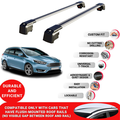 Roof Bars Rack for Ford Focus Estate (C346) 2011-2018 Lockable Rail Carrier 2 Pcs Grey