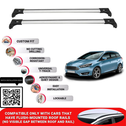 Roof Bars for Ford Focus Mk 2011-2018 Lockable Roof Rack Cross Bars 2 Pcs Grey