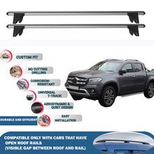Lockable Roof Rack Cross Bars for Mercedes X-Class 2017-2020 | Heavy Duty Rail Carrier 2 Pcs Grey