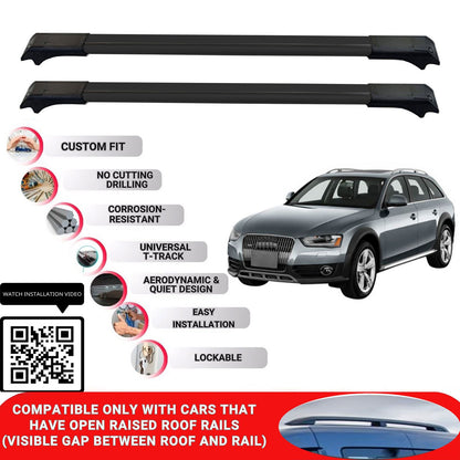 Roof Rack Cross Bars for Audi A4 Allroad B9 2016+ Lockable Roof Bars 2 Pcs Black