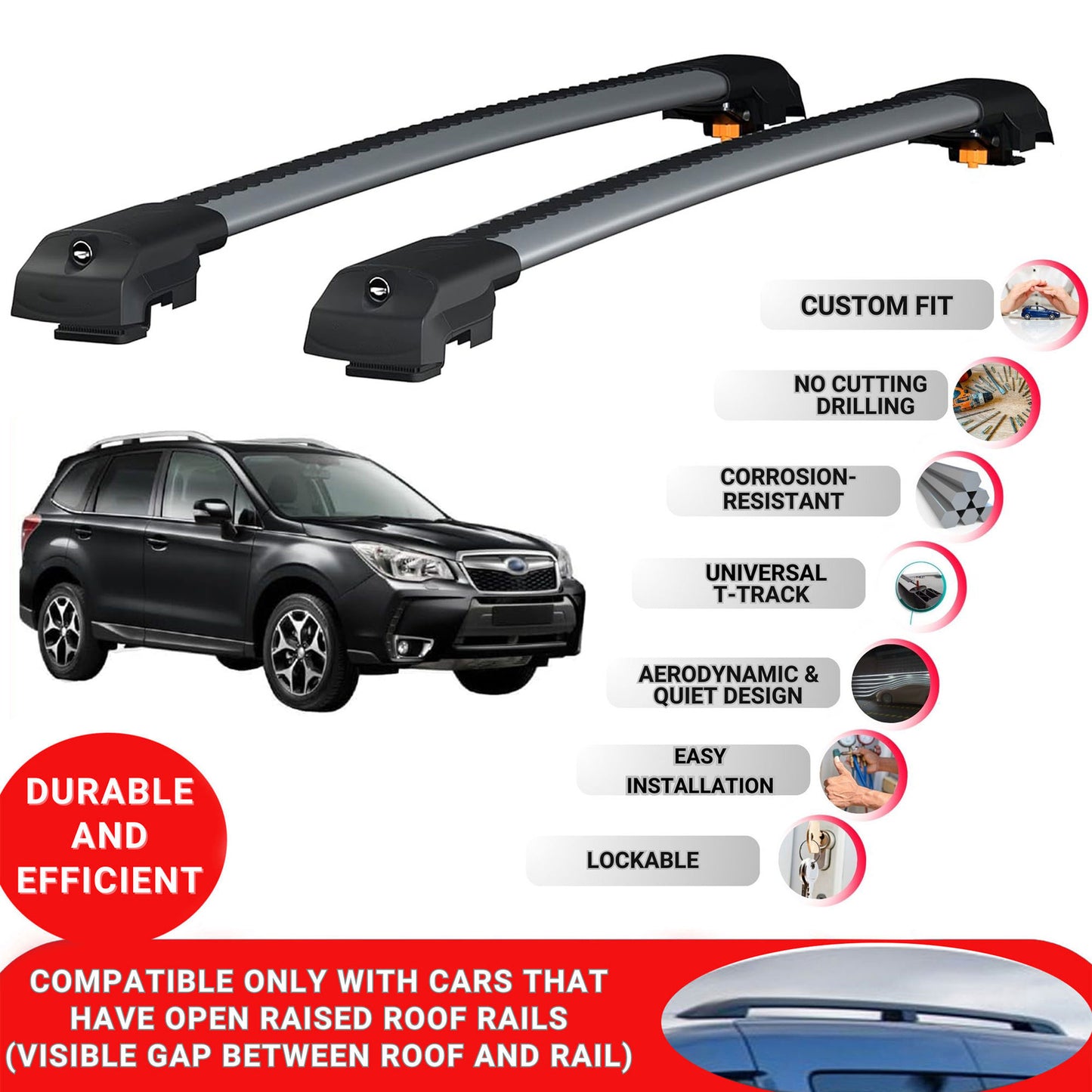 Roof Bar for Subaru Forester 2013-2018 Lockable Roof Rack Cross Bars 2 Pcs Grey