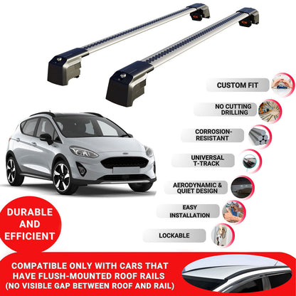 Roof Bars Rack for Ford Fiesta Active 2018+ Lockable Rail Carrier 2 Pcs Grey