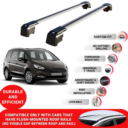 Roof Bars Rack for Ford Galaxy 2016-2022 Lockable Rail Carrier 2 Pcs Grey