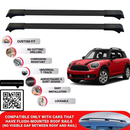Roof Rack Cross Bars for Mini Countryman 2017-2024 Lockable Bars 2 Pcs Black