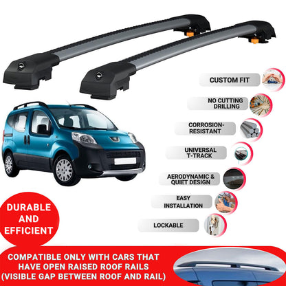 Roof Bar for Peugeot Bipper 2008-2017 Lockable Roof Rack Cross Bars 2 Pcs Grey