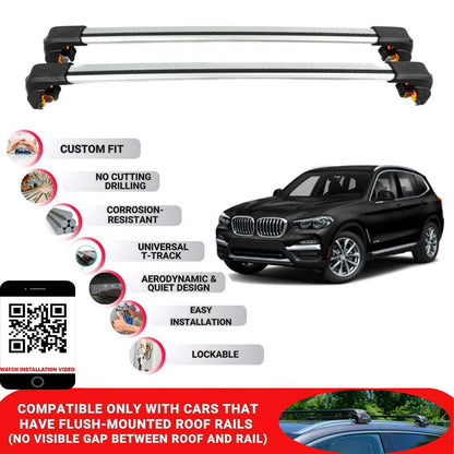 Premium Roof Bars For Bmw X3 Suv 2018+ Secure Roof Rack Cross Bar 2 Pcss Secure Grey