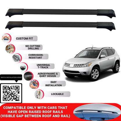 Roof Rack Cross Bars for Nissan Murano 2003-2014 Lockable Roof Bars 2 Pcs Black