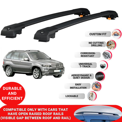 Roof Bar for Bmw X5 2000-2006 Lockable Roof Rack Cross Bars 2 Pcs Black
