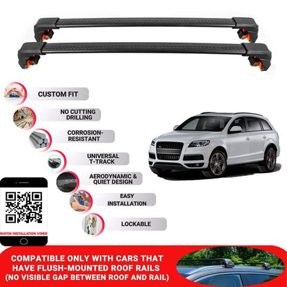 Premium Roof Bars For Audi Q7 Suv 2006-2015 Secure Roof Rack Cross Bar 2 Pcss Secure Black