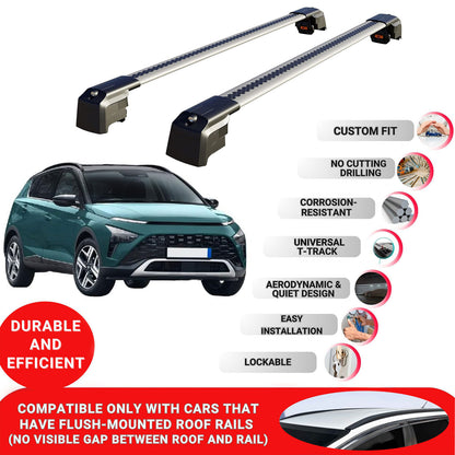 Roof Bars Rack for Hyundai Bayon 2021+ Lockable Rail Carrier 2 Pcs Grey