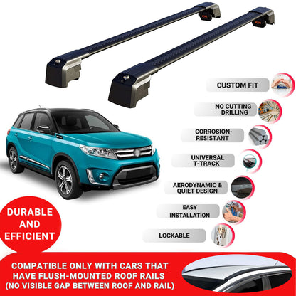 Roof Bars Rack for Suzuki Vitara (LY) 2015+ Lockable Rail Carrier 2 Pcs Black