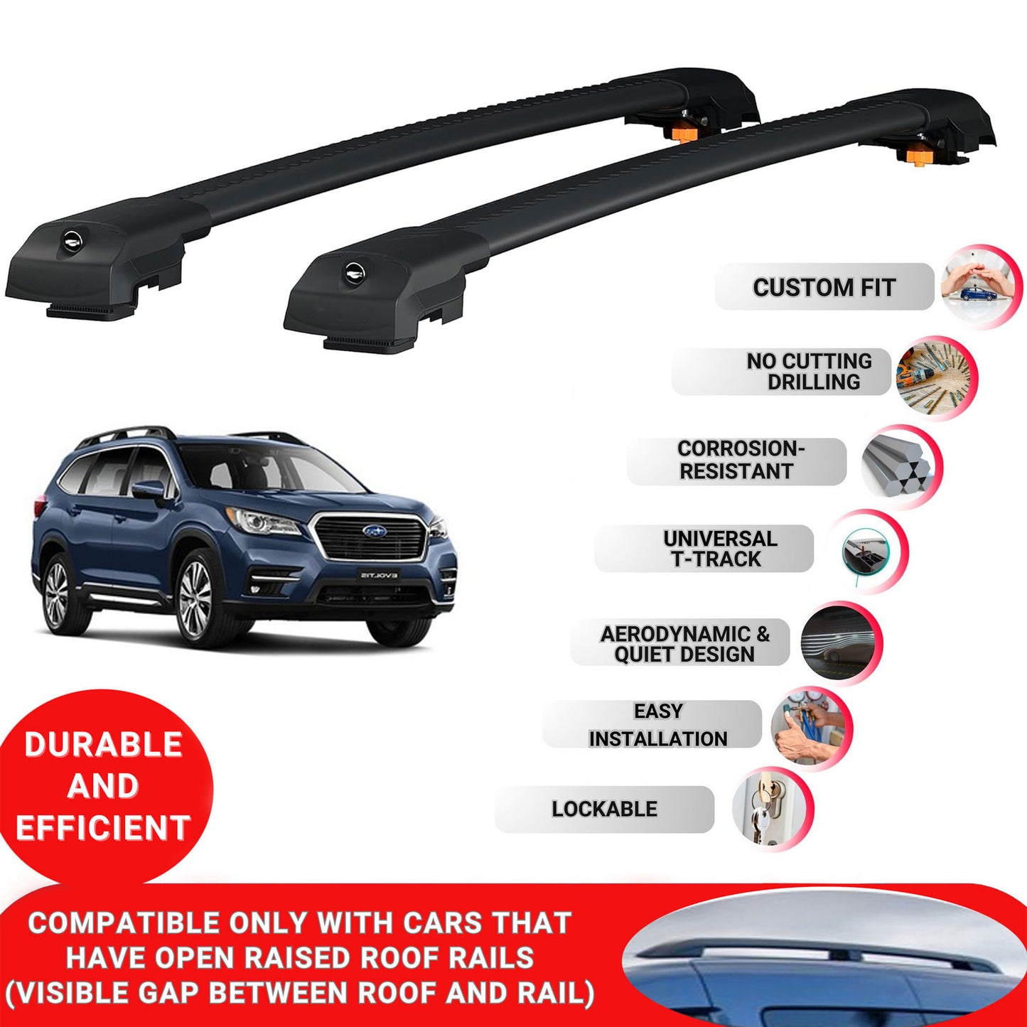 Roof Bar for Subaru Evoltis 2020-2024 Lockable Roof Rack Cross Bars 2 Pcs Black