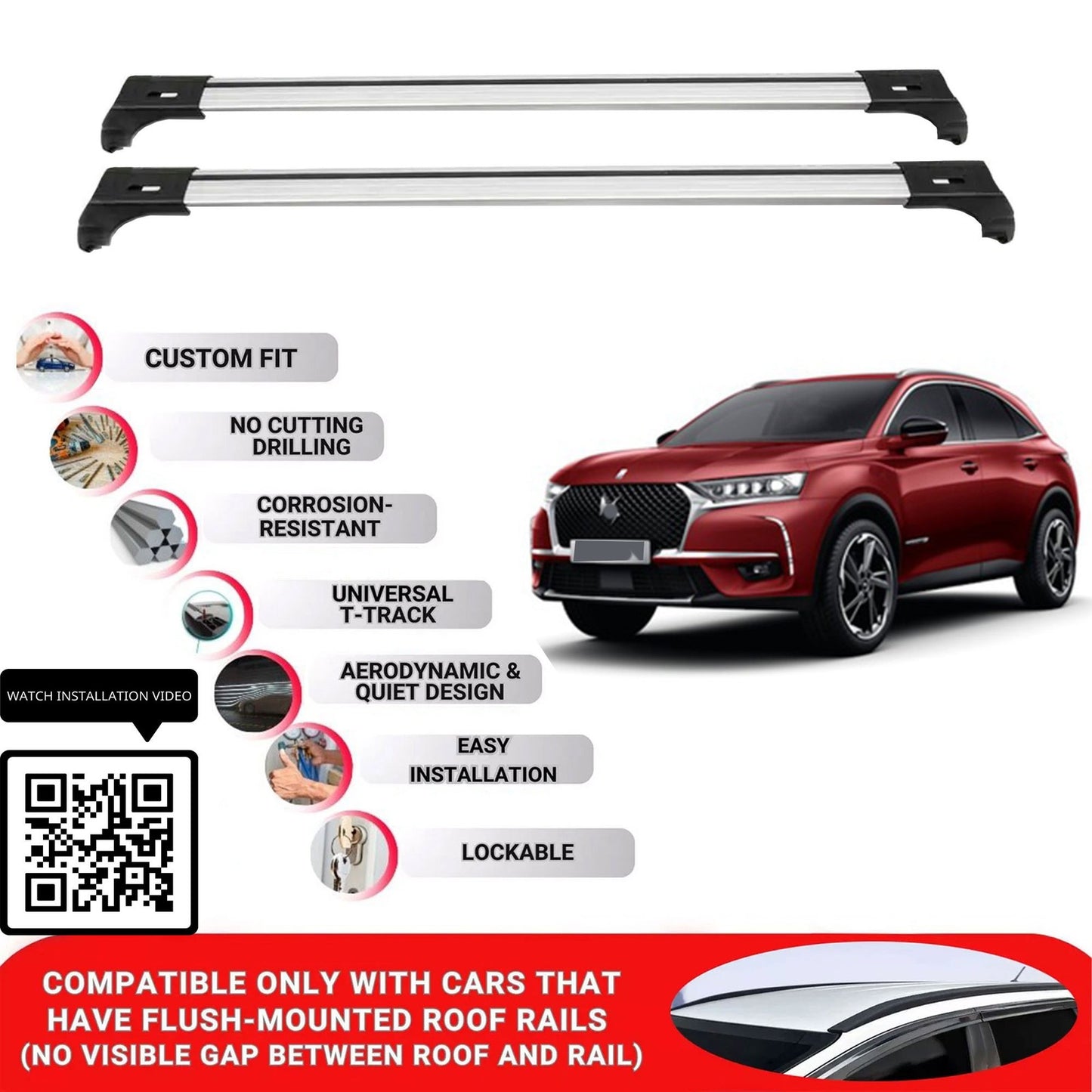 Roof Bars for Ds Ds7 Crossback 2018+ Lockable Roof Rack Cross Bars 2 Pcs Grey