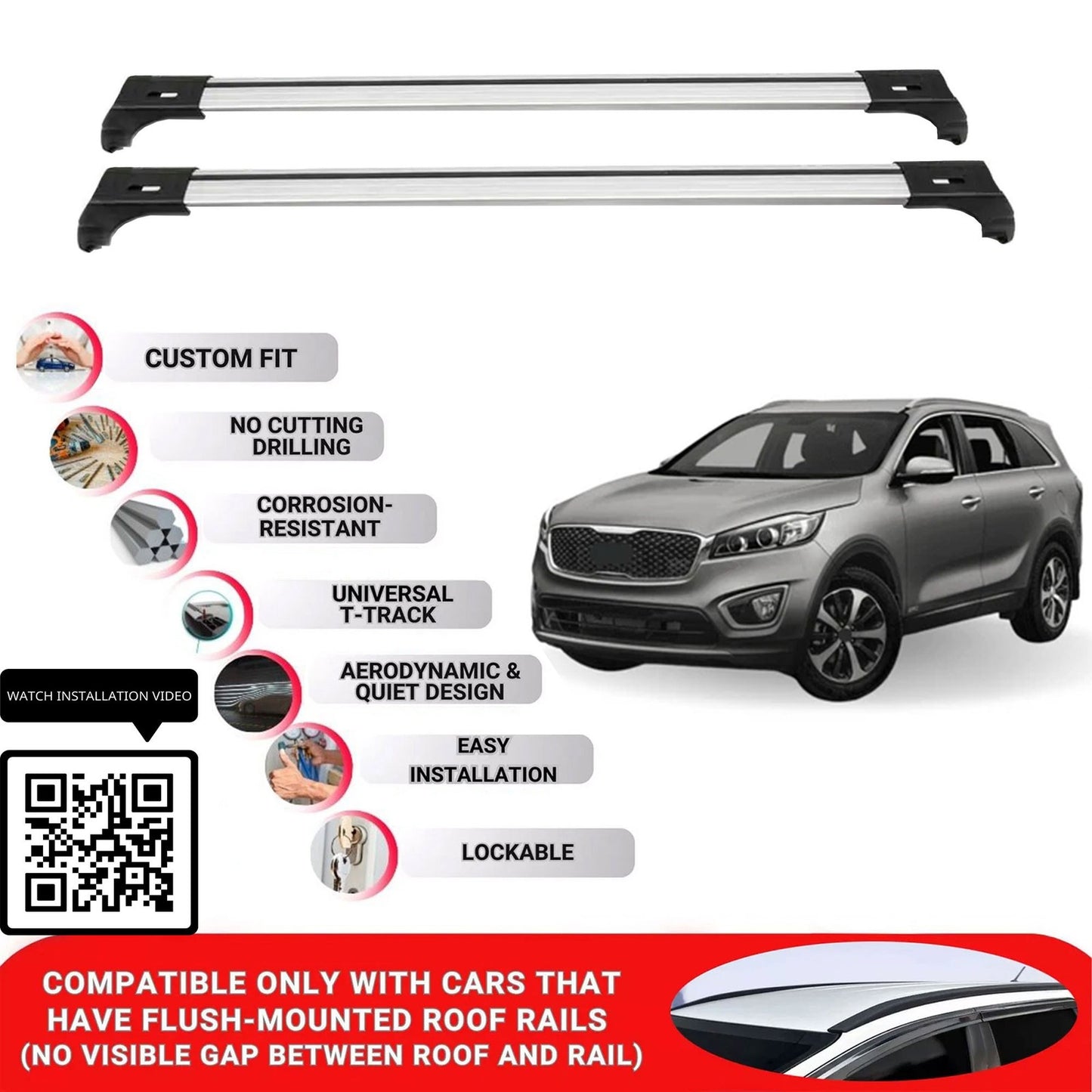 Roof Bars for Kia Sorento 2015-2020 Lockable Roof Rack Cross Bars 2 Pcs Grey