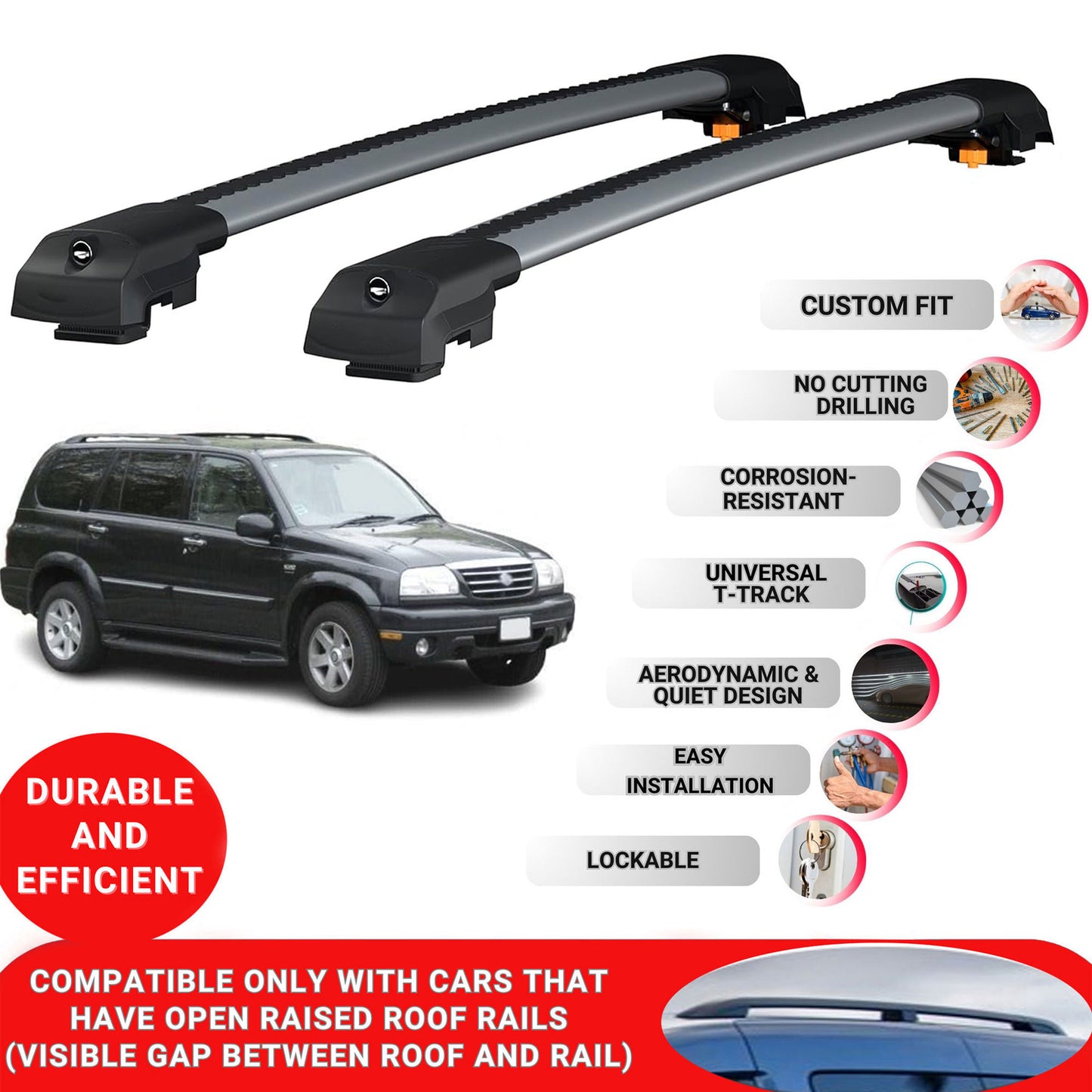Roof Bar for Suzuki Xl-7 1999-2006 Lockable Roof Rack Cross Bars 2 Pcs Grey