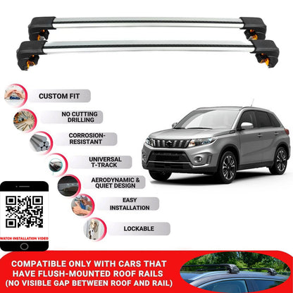 Premium Roof Bars For Suzuki Vitara Suv 2015+ Secure Roof Rack Cross Bar 2 Pcss Grey