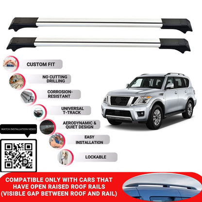 Roof Rack Cross Bars for Nissan Armada 2017+ Lockable Roof Bars 2 Pcs Grey