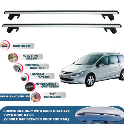 Roof Rack Cross Bars for Peugeot 307 SW 2001-2008 Rail Carrier for Roof Tents 2 Pcs Grey