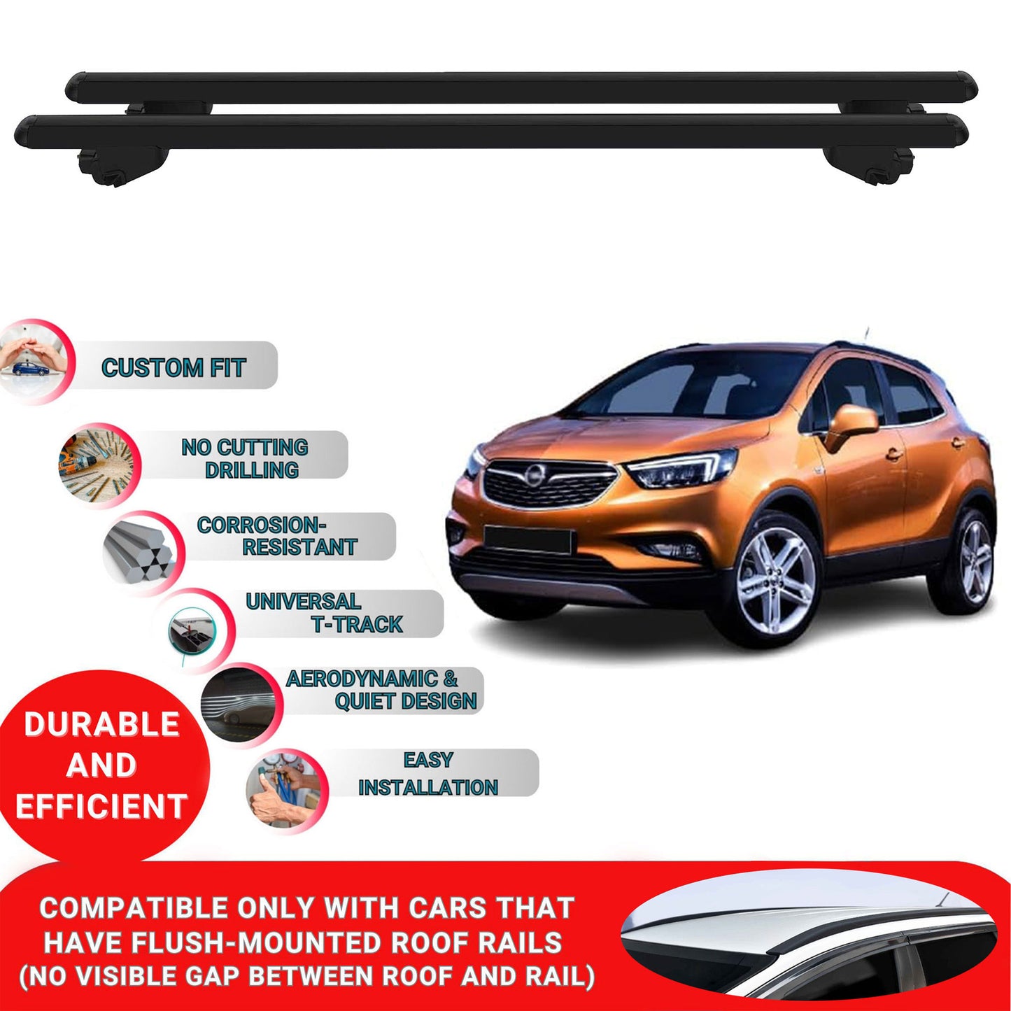 Roof Bars For Opel Mokka X J13 MK1 2012-2019 Roof Rack Cross Bars 2 Pcs Black