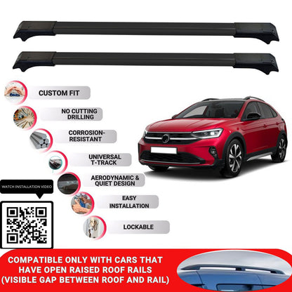 Roof Rack Cross Bars for Vw Taigo 2022+ Lockable Roof Bars 2 Pcs Black