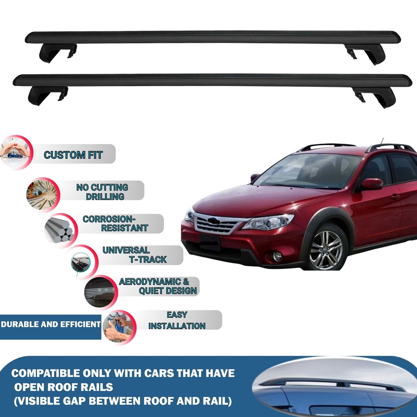 Roof Rack Cross Bars for Subaru Impreza XV Wagon 2007-2011 Rail Carrier for Roof Tents 2 Pcs Black