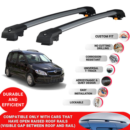 Roof Bar for Skoda Roomster (5J) 2006-2015 Lockable Roof Rack Cross Bars 2 Pcs Grey