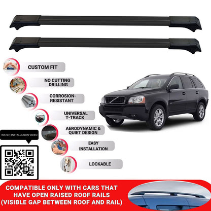 Roof Rack Cross Bars for Volvo XC90 2002-2014 Lockable Roof Bars 2 Pcs Black