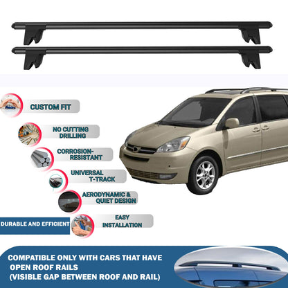 Lockable Roof Rack Cross Bars for Toyota Sienna Mpv Xl 2004-2010 | Heavy Duty Rail Carrier 2 Pcs Black