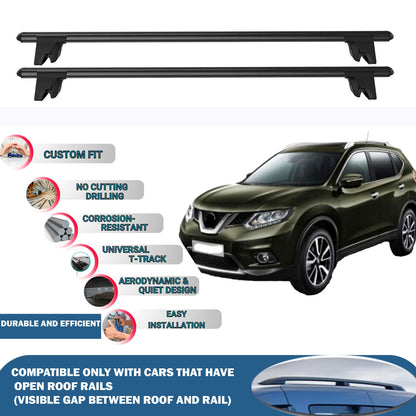 Lockable Roof Rack Cross Bars for Nissan X-Trail 2014-2020 | Heavy Duty Rail Carrier 2 Pcs Black