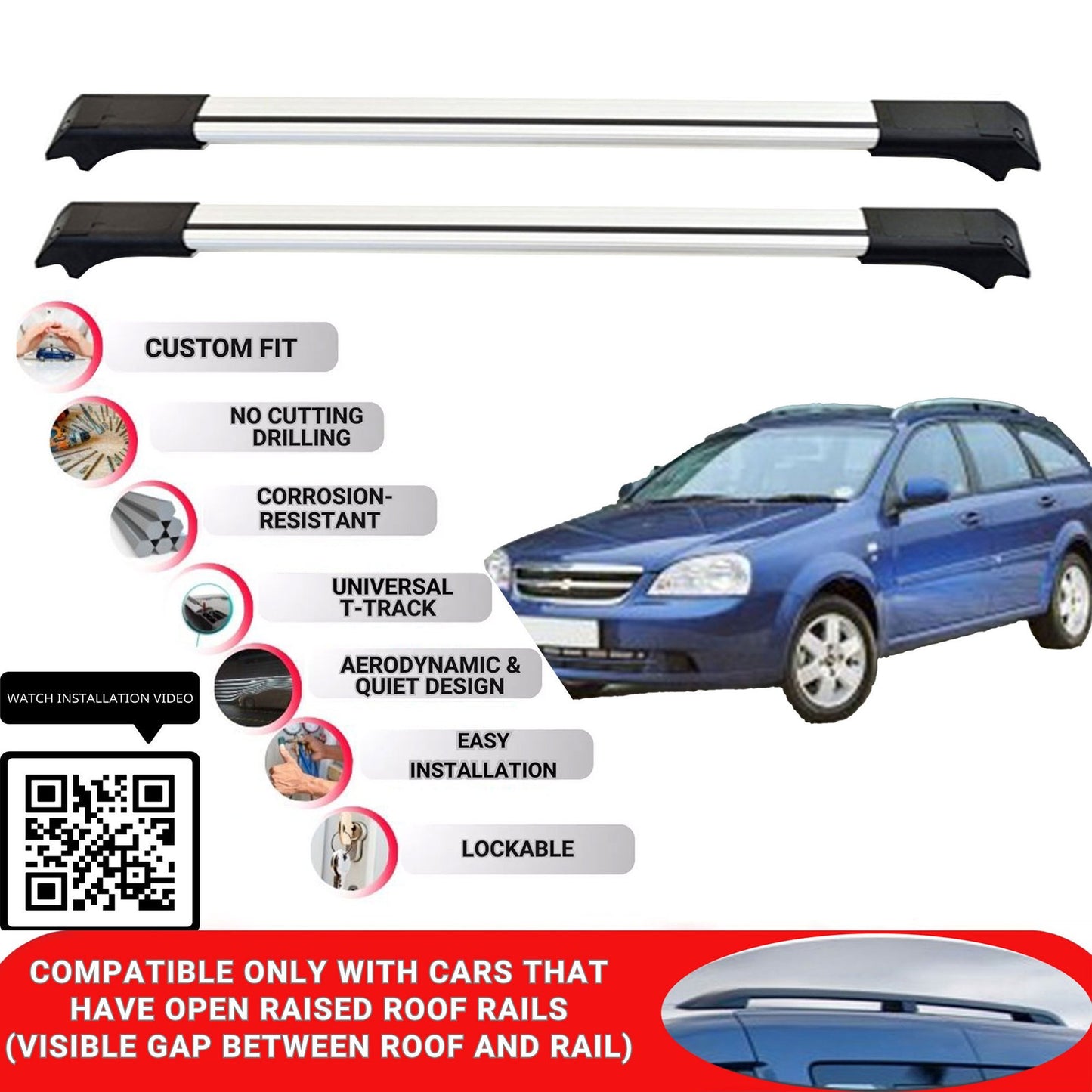 Roof Rack Cross Bars for Chevrolet Lacetti 2004-2011 Lockable Roof Bars 2 Pcs Grey