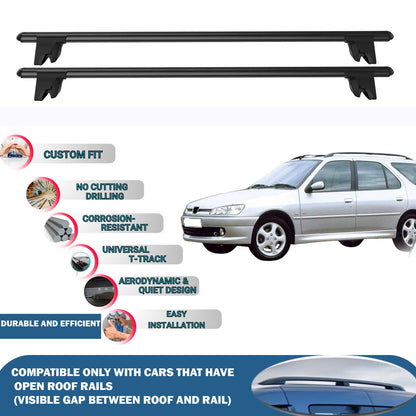 Lockable Roof Rack Cross Bars for Peugeot 306 SW 1993-2001 | Heavy Duty Rail Carrier 2 Pcs Black