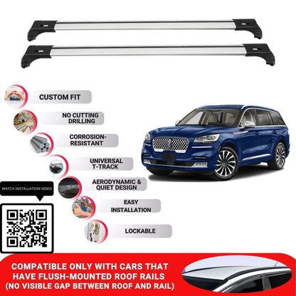 Roof Bars for Lincoln Aviator 2019-2024 Lockable Roof Rack Cross Bars 2 Pcs Grey