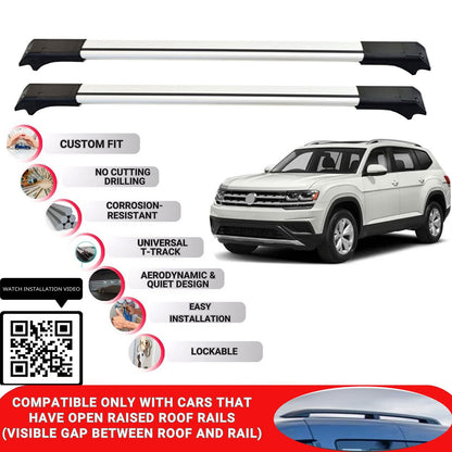 Roof Rack Cross Bars for Vw Atlas 2017+ Lockable Roof Bars 2 Pcs Grey