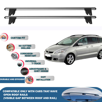Lockable Roof Rack Cross Bars for Mazda 5 Cr Mpv 2004-2010 | Heavy Duty Rail Carrier 2 Pcs Grey