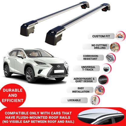 Roof Bars Rack for Lexus NX (Az10) 2015-2021 Lockable Rail Carrier 2 Pcs Grey