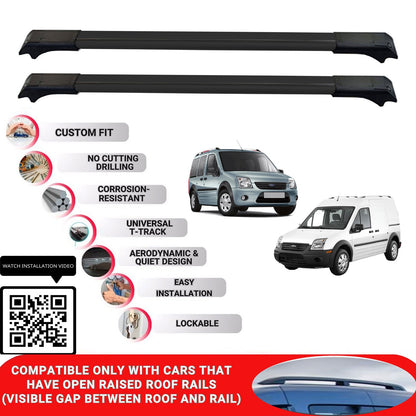 Roof Rack Cross Bars for Ford Transit Connect 2003-2013 Lockable Bars 2 Pcs Black