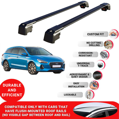 Roof Bars Rack for Hyundai i30 Tourer (PD) 2017+ Lockable Rail Carrier 2 Pcs Black