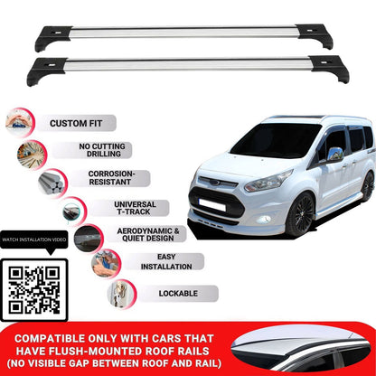Roof Bars for Ford Grand Tourneo Connect 2014-2022; Roof Rack Cross Bars 2 Pcs Grey