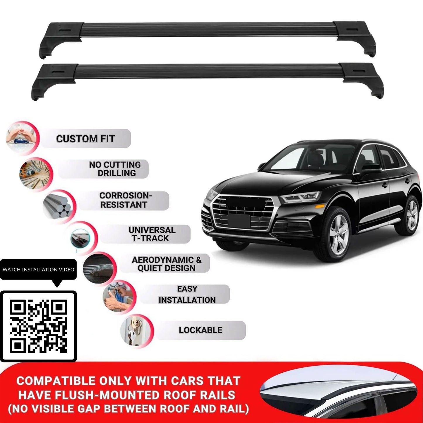 Roof Bars for Audi Q5 Sportback 2021+ Lockable Roof Rack Cross Bars 2 Pcs Black