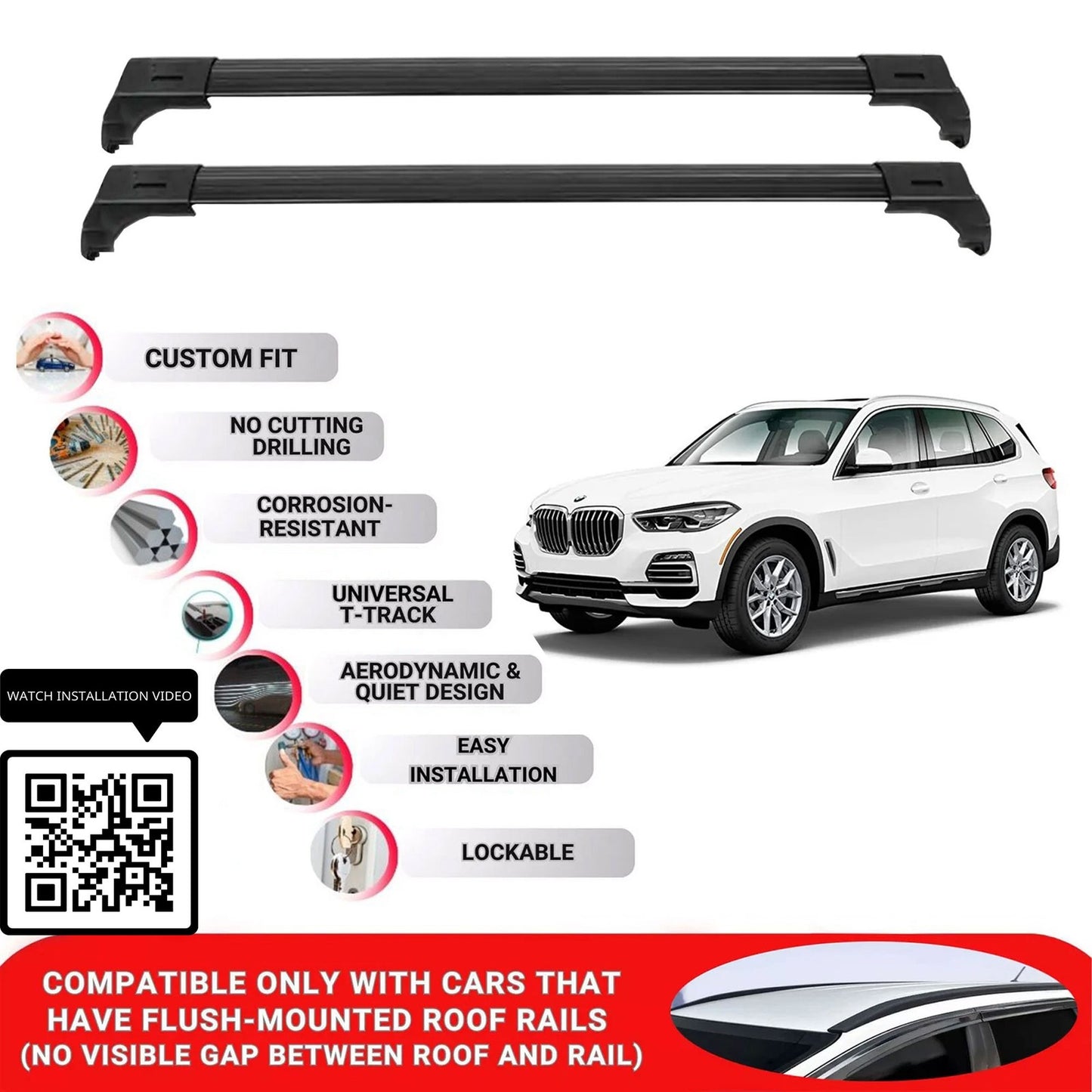 Roof Bars for Bmw X5 G05 2019+ Lockable Roof Rack Cross Bars 2 Pcs Black