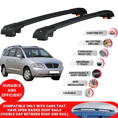 Roof Bar for Ssangyong Stavic 2004-2012 Lockable Roof Rack Cross Bars 2 Pcs Black