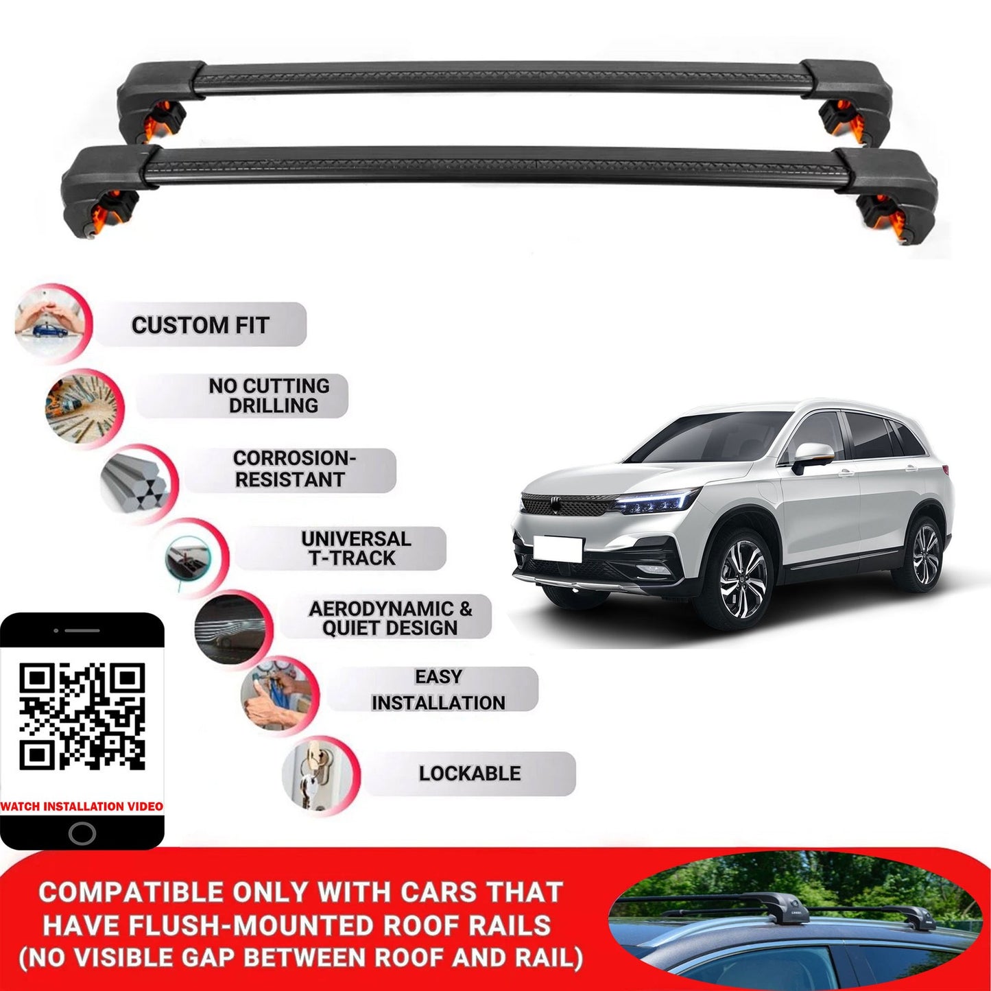 Premium Roof Bars For Skyworth Ev 6 Suv 2021+ Secure Roof Rack Cross Bar 2 Pcss Black