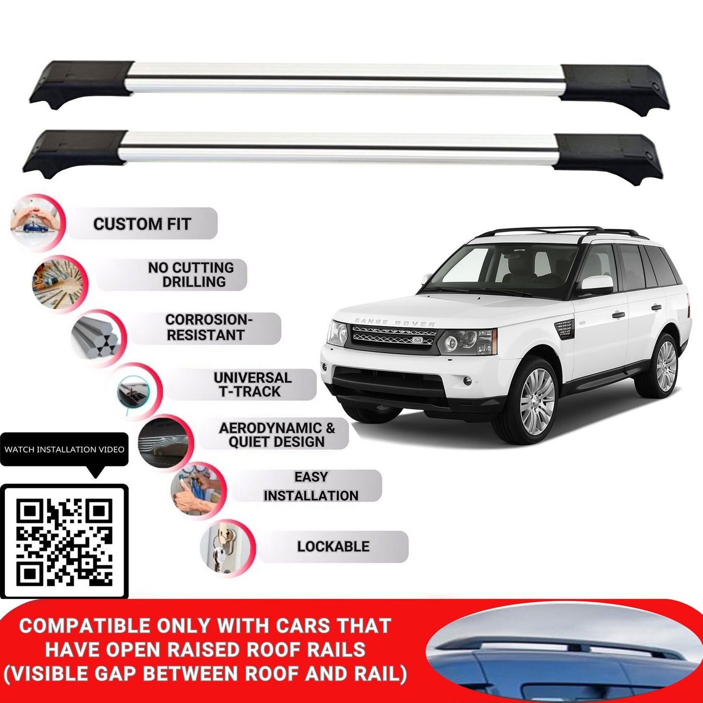 Roof Rack Cross Bars for Land Rover Range Rover Sport 2004-2013 Lockable 2 Pcs Grey
