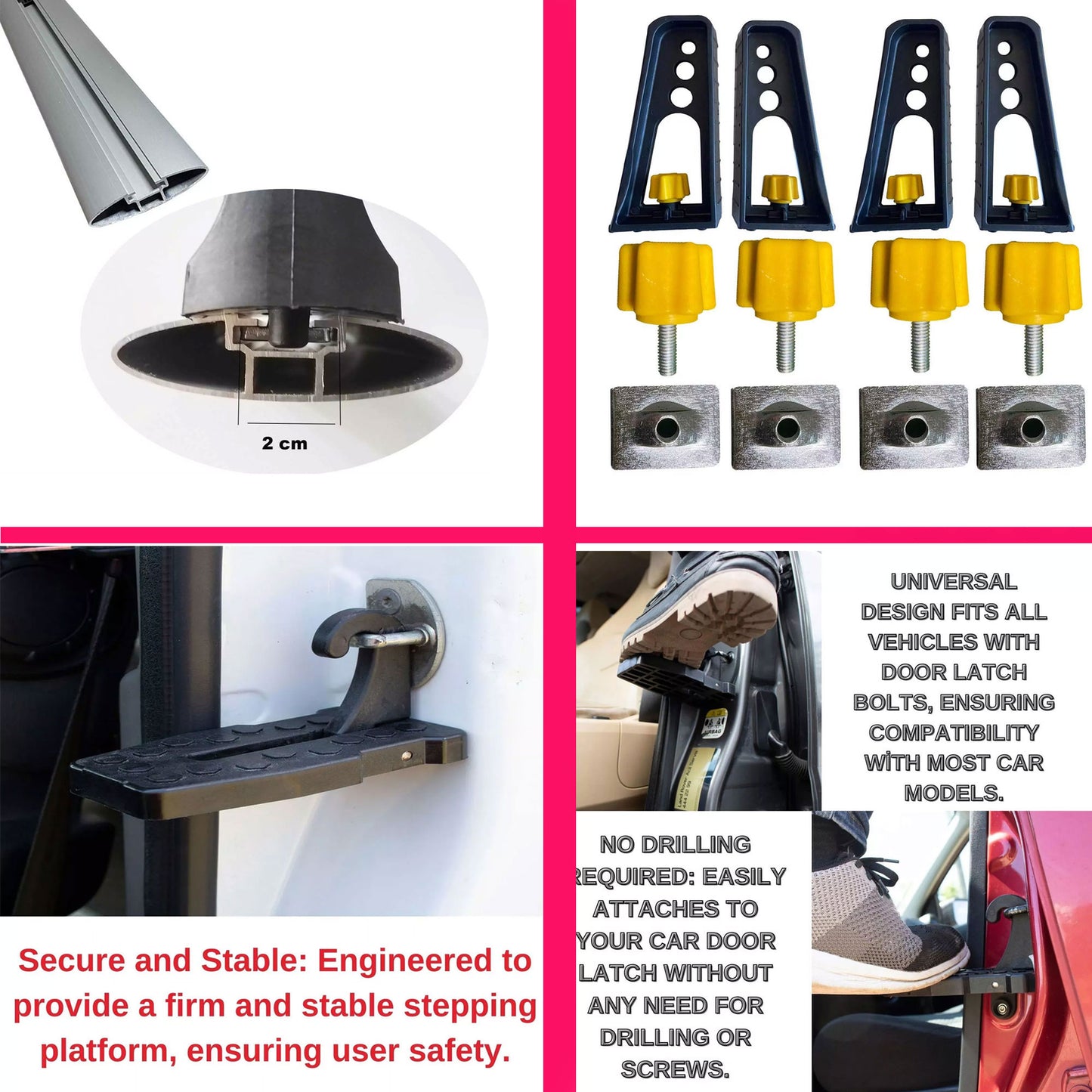 Roof Bar Ladder Rack Set T-Track Compatible + Car Door Step – Supports 125kg