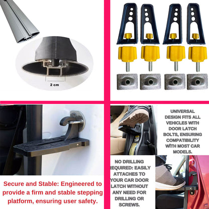 Roof Bar Ladder Rack Set T-Track Compatible + Car Door Step – Supports 125kg