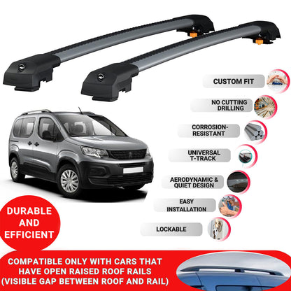 Roof Bar for Peugeot Rifter 2019+ Lockable Roof Rack Cross Bars 2 Pcs Grey