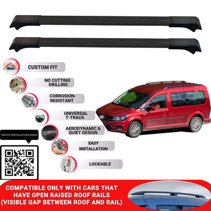 Roof Rack Cross Bars for Vw Caddy Maxi 2016-2020 Lockable Roof Bars 2 Pcs Black