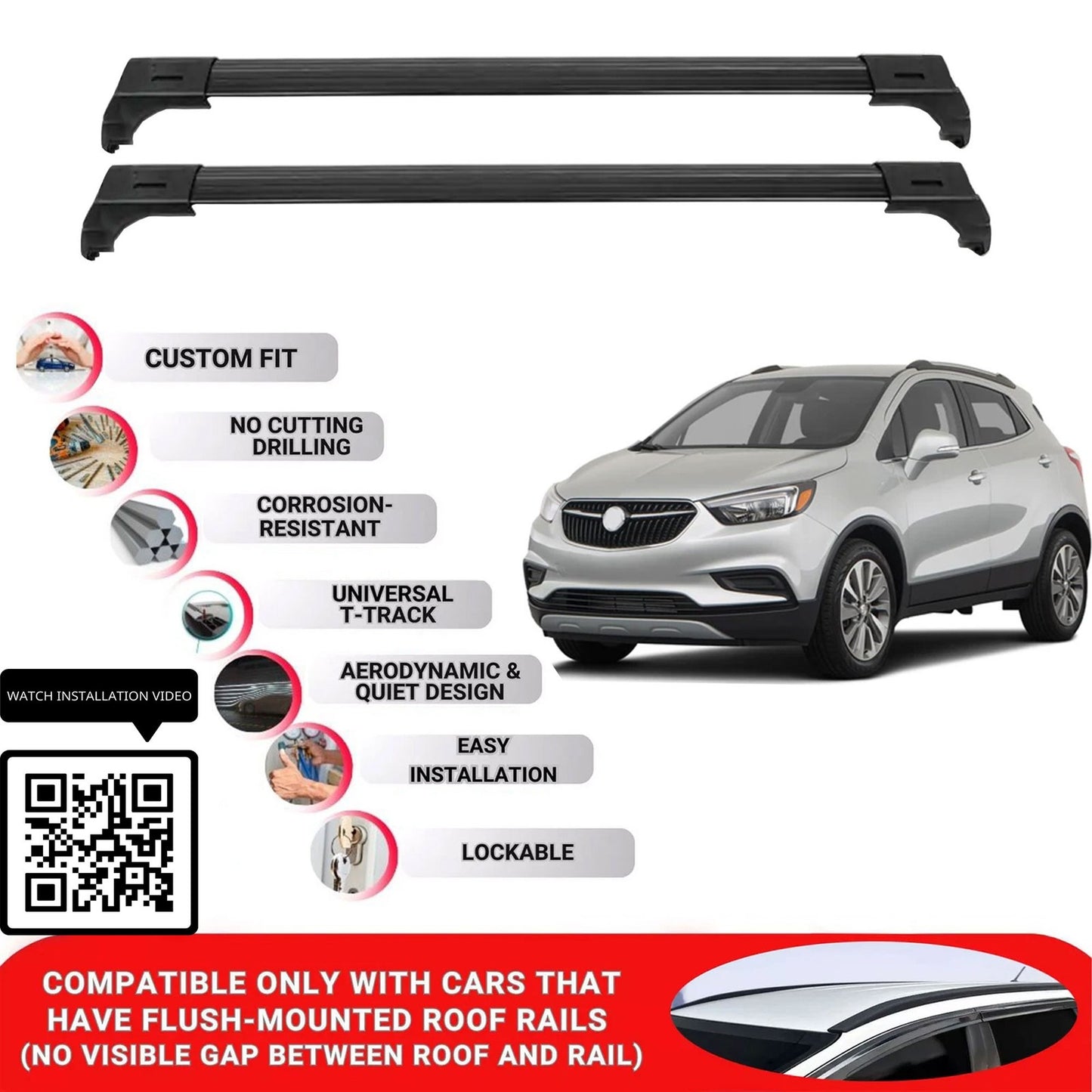 Roof Bars for Buick Encore 2019-2023 Lockable Roof Rack Cross Bars 2 Pcs Black