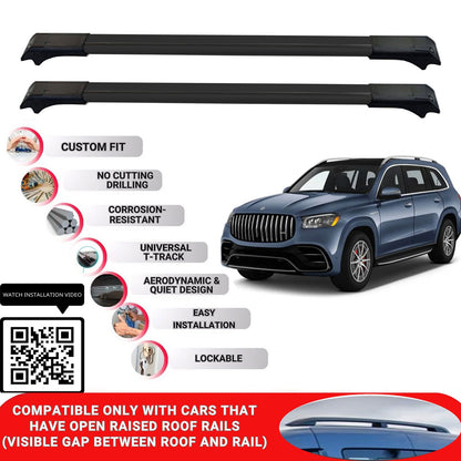 Roof Rack Cross Bars for Mercedes Gls X167 2020+ Lockable Roof Bars 2 Pcs Black