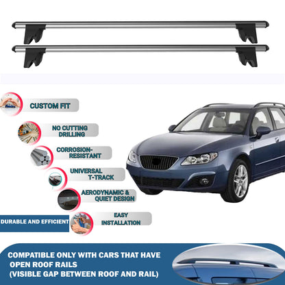 Lockable Roof Rack Cross Bars for Seat Exeo St 2009-2012 | Heavy Duty Rail Carrier 2 Pcs Grey